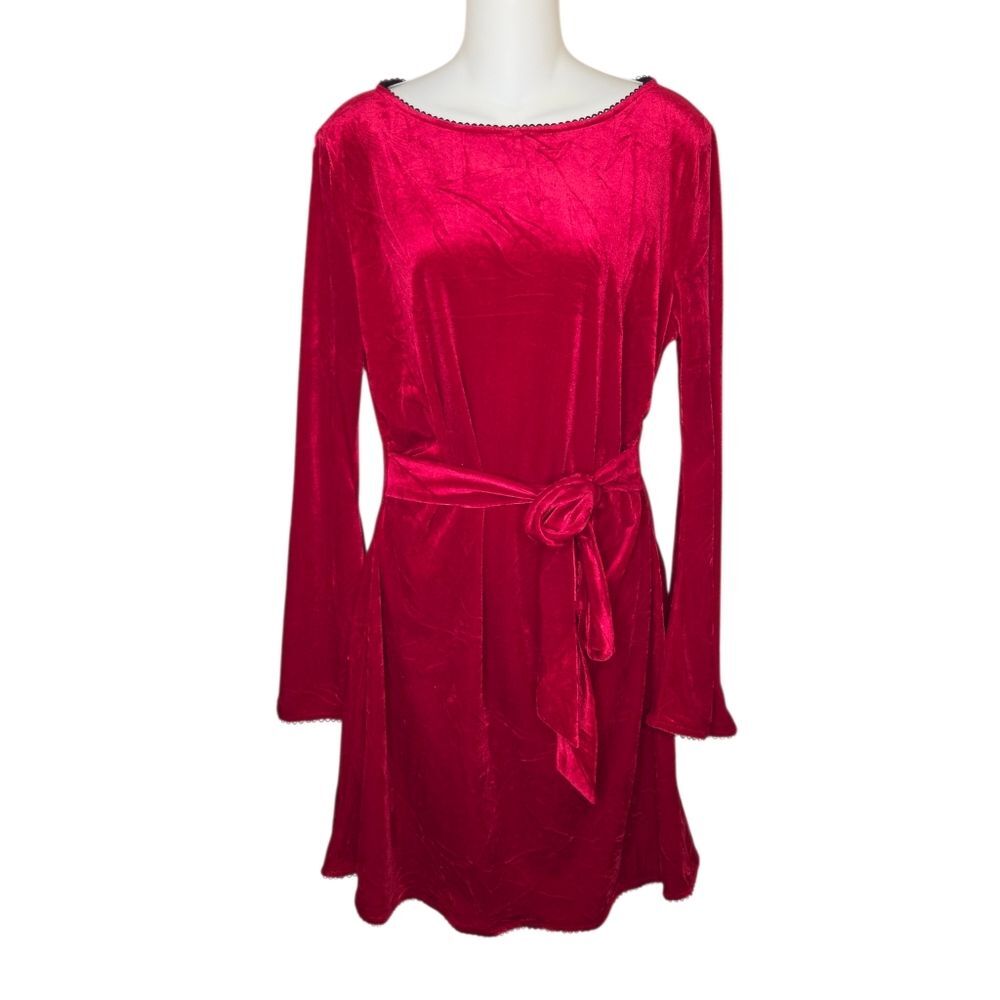 CIDER Nwot Red Velvet Mini Dress, Long Sleeve A-Line Cocktail Party Dress, XL